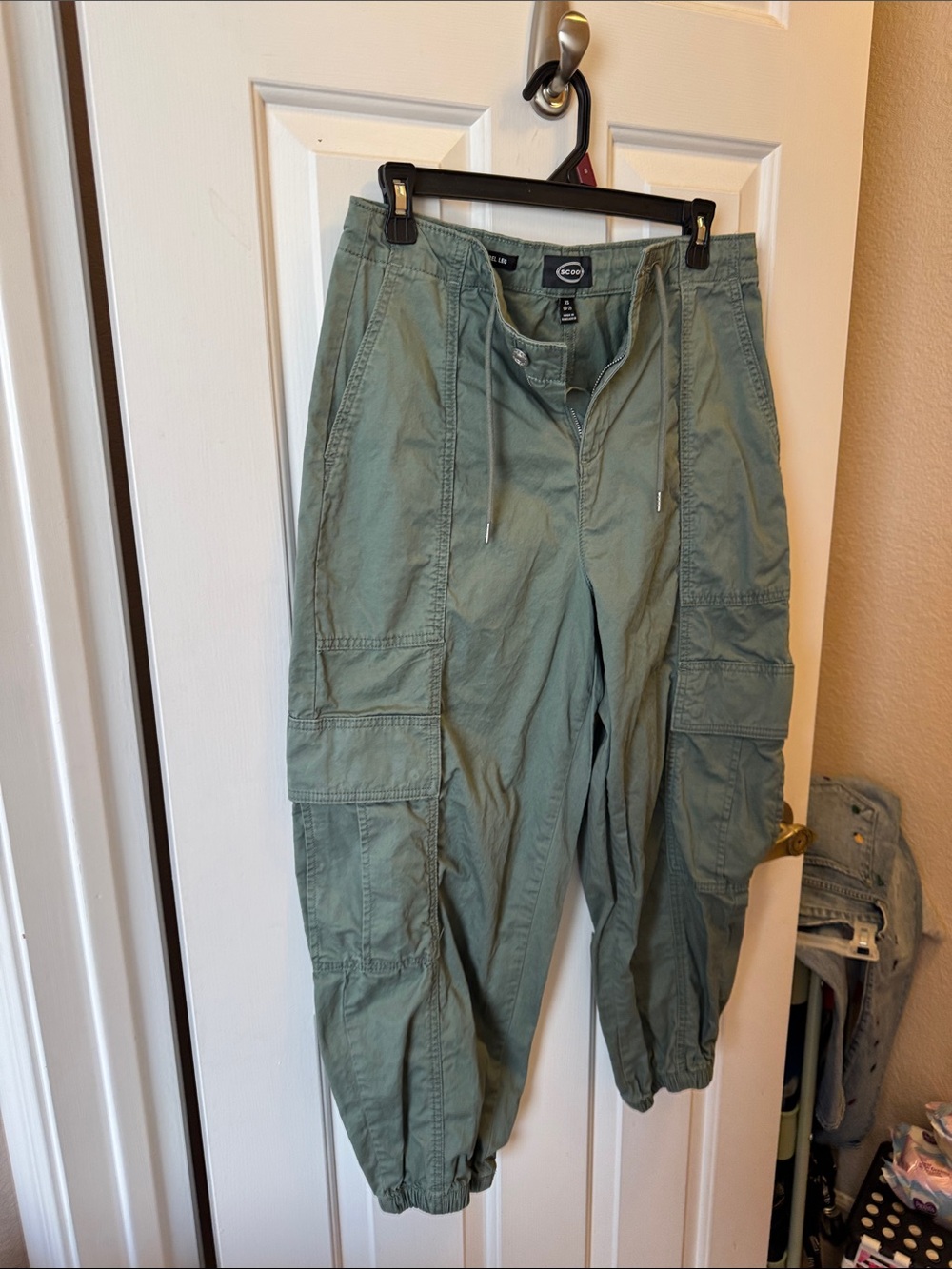 Relaxed Sage Green Cargo Pants with Drawstring Waist
